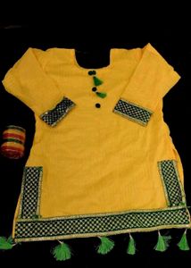 Yellow Kurta with Green Details