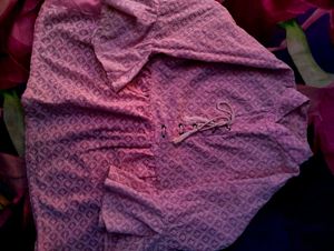 Pink Embroidered Blouse with Tie-Up Neckline