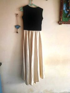 Embroidered Black &amp; Cream Maxi Gown