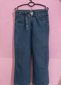 Wide Leg Denim Jeans with Belt