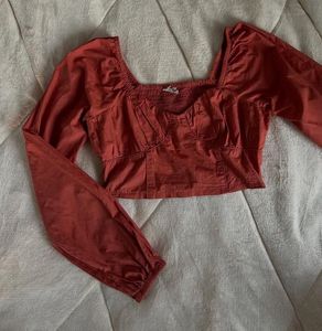 Rust Square Neck Long Sleeve Top