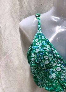 Green Floral Crop Top