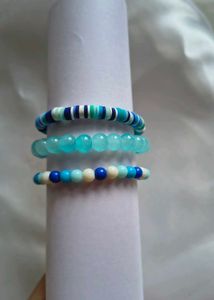 Blue & White Beaded Bracelet Set