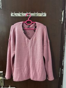 Pink V-Neck Knit Sweater