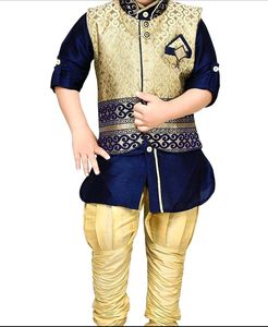Navy Blue Kurta Waistcoat Set For 3- 4 Year Boy