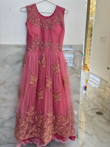 Net Embroidered Pink Gown