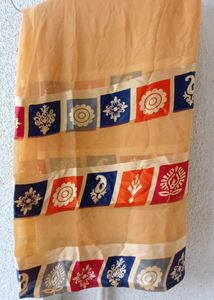 Elegant Peach Saree with Geometric Border
