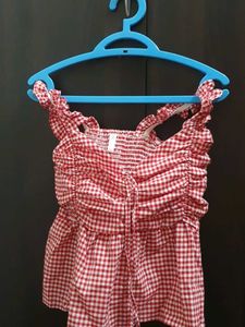 Red Gingham Smocked Top