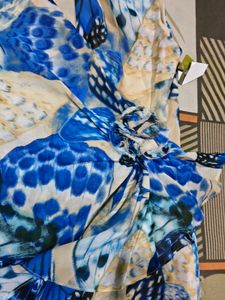 Blue Butterfly Print V-Neck Dress and bag free