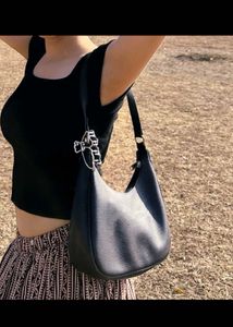 Chic Black Hobo Bag with Silver Accent