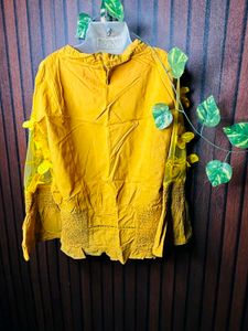 Yellow Kurti with Floral Sleeves