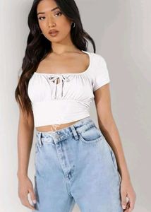 White Tie-Front Crop Top
