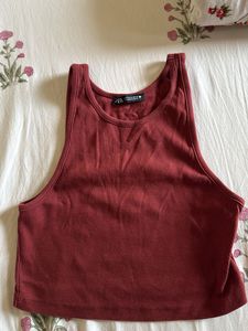 Ribbed Burgundy Crop Tank Top