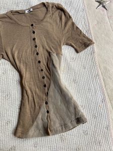 Unique Button-Up Sheer Panel Top