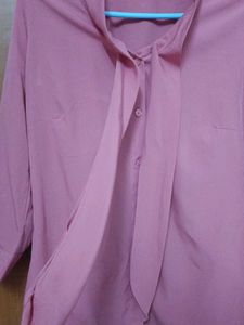 Elegant Pink Blouse with Neck Tie