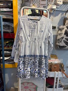 Boho Blue & White Floral Print Dress