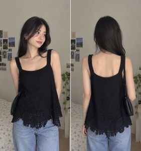 Chic Black Lace Tank Top (S)