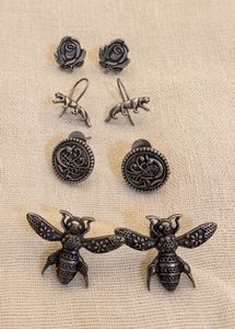 Unique Silver Tone Earrings Set of 4