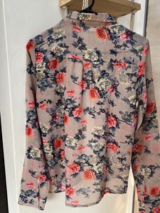 PURYS Beige Coloured Semi Formal Floral Full Sleeves Semi Sheer Shirt