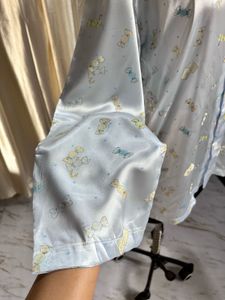 Korean blue printed satin top