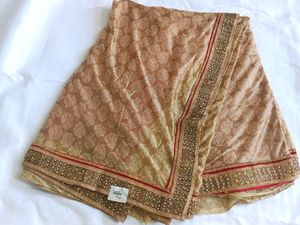 ✅ Rakhi Special || Heavy Silk Golden Saree With Attached Red Blouse Piece