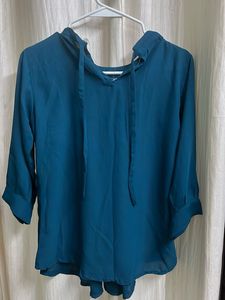 Teal Lace Trim Blouse