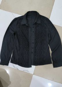 Elegant Black Lace Button-Up Shirt