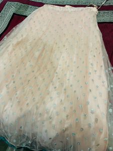 Peach &amp; Teal Designer Lehenga Set | Floral Embroid