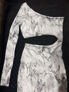Marble Print Cut-Out One-Sleeve Dress