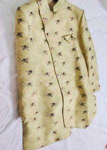 Men Wedding Pista Green Embroidery IndoWestern Set