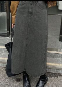 Stylish Brown Faux Leather Jacket & Denim Skirt