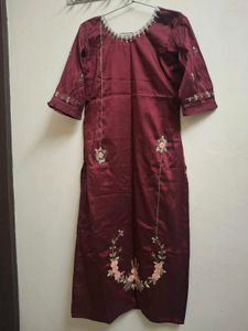 Maroon Embroidered Silk Kurta zardozi