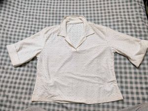 White Textured Short Sleeve Top