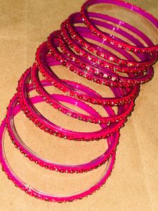 Set of 12Pink Beaded Bangles