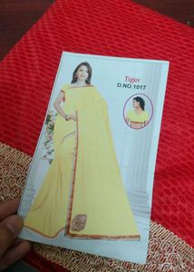 Red Net Or Chiffon Saree With Attached Blouse Piec