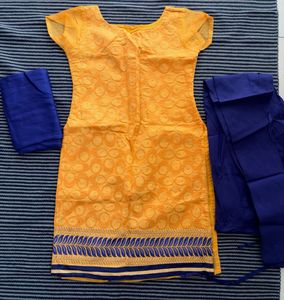 Yellow Kurta Set with Blue Pants