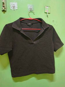 Black Collared Cropped Top