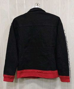 Men’s Black Denim Jacket with Red Accents