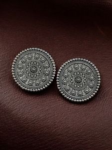 Oxidised Silver Round Ethnic Earrings