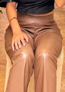 Fashionable Brown Faux Leather Pants
