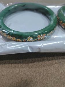 Green Hand-Painted Pure Lac Bangles