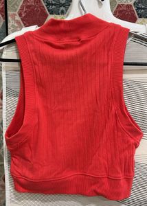 Ribbed High Neck Sleeveless Top size S