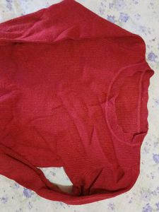 Red Ribbed Long Sleeve Top