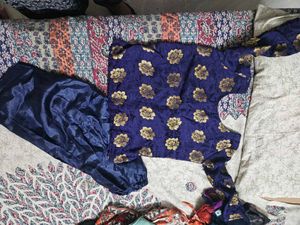 Elegant Blue & Gold Floral Pant Suit