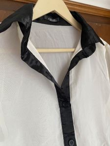 Sheer White Collared Button-Up Blouse