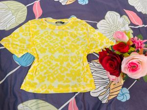 Yellow Floral Print Cropped Top