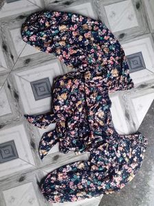 Navy Floral Print Wrap-top