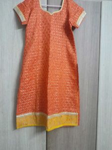 Orange Kurta Set with Yellow Dupatta