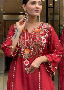 Embroidered Red Kurta