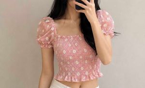 Pink Daisy Smocked Puff Sleeve Top